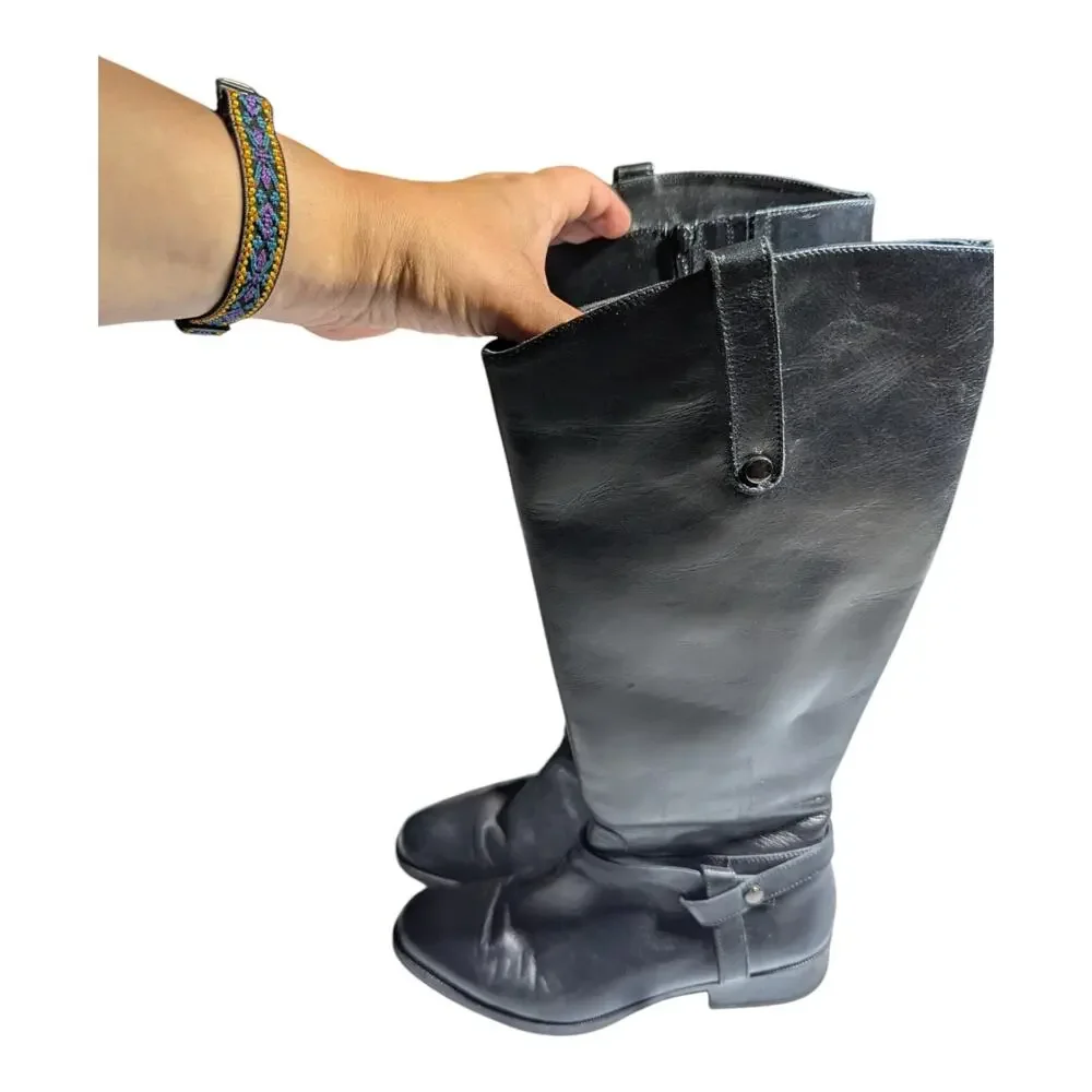 Coach and Four Black Leather Knee High Flat Sole Classic Riding Boots Sz 11